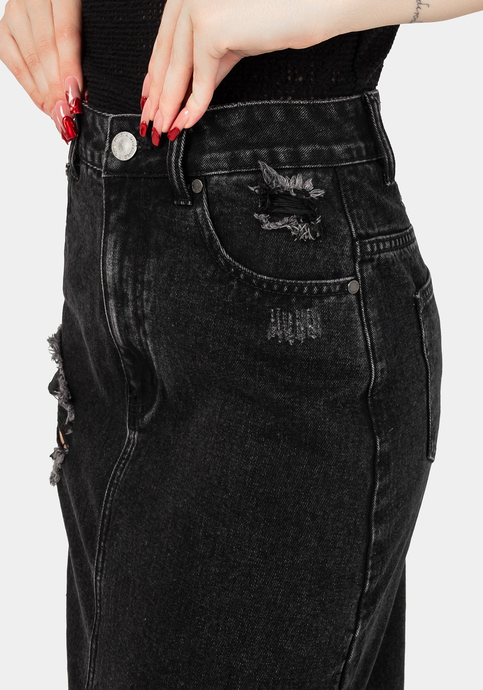 Ursula Distressed Denim Midaxi Skirt - Image 9