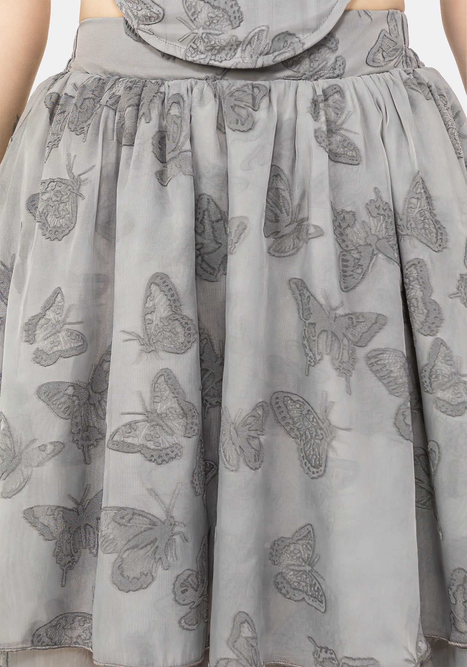 Vanessa Butterfly Print Organza Front Split Tiered Maxi Skirt - Image 2
