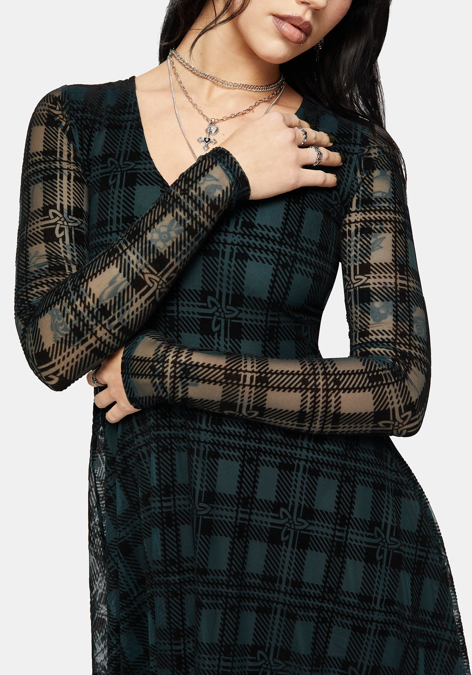 Vesica Flocked Witches Knot Hanky Hem Midi Dress - Image 2