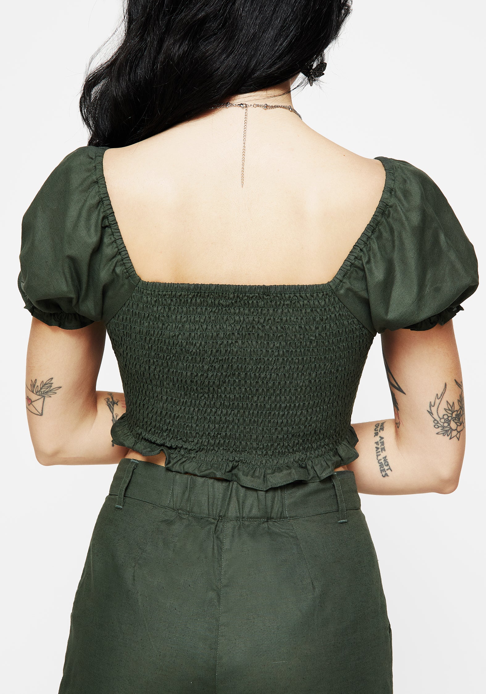 Whisper Embroidered Linen-Blend Smock Crop Top - Image 3