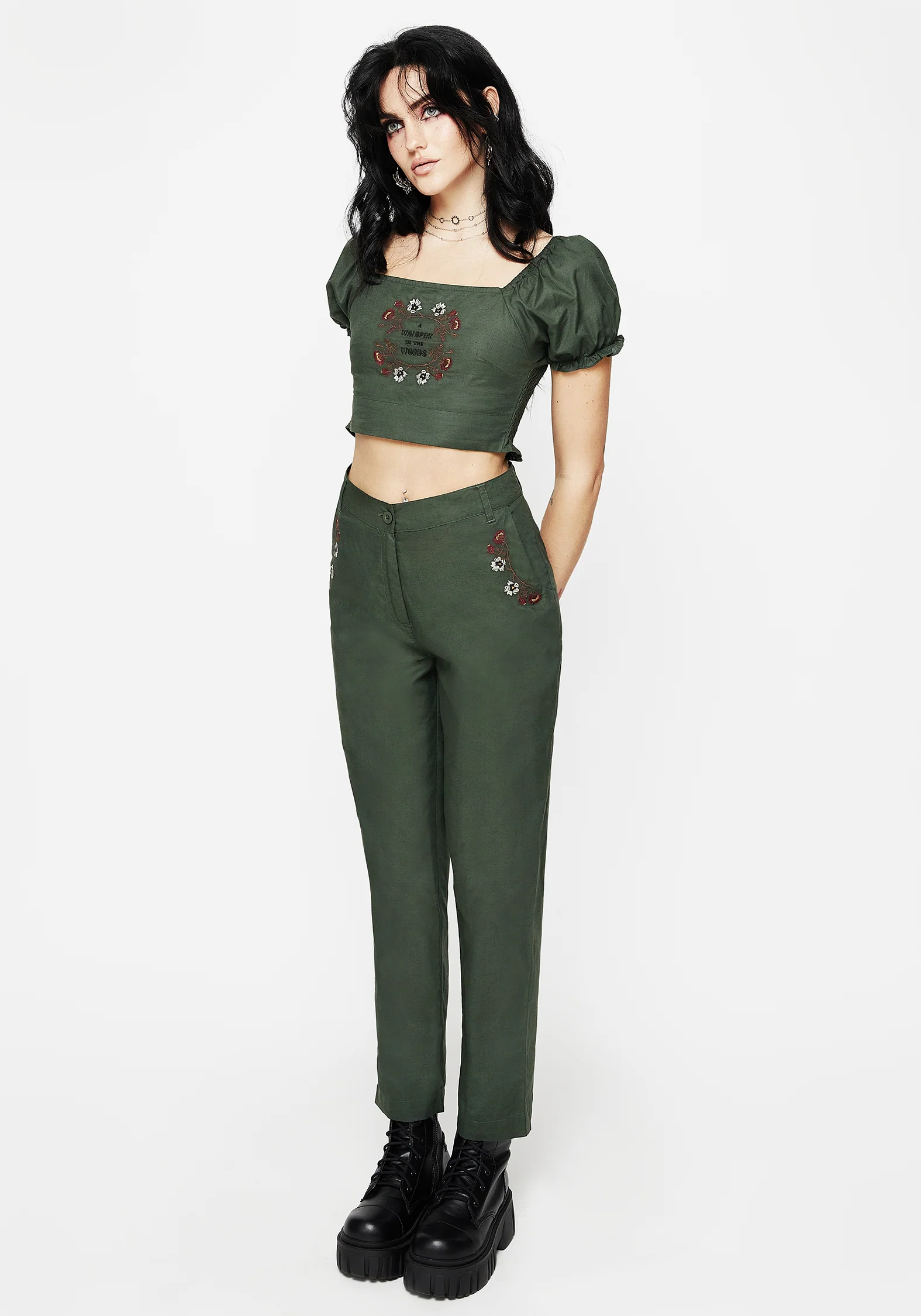 Whisper Embroidered Linen-Blend Smock Crop Top - Image 7