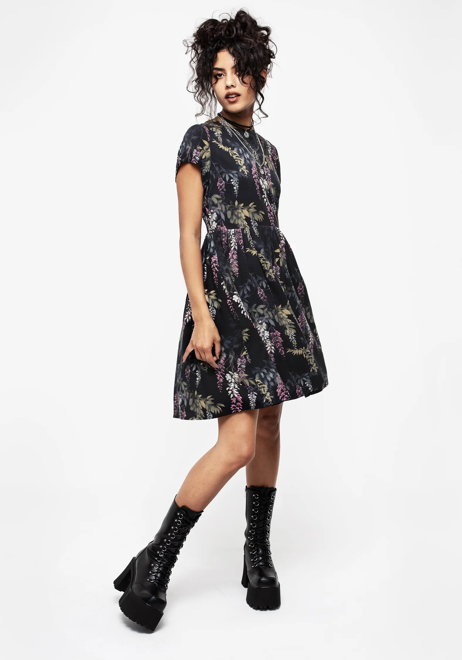 Wisteria Floral Print Mini Skater Dress - Image 5