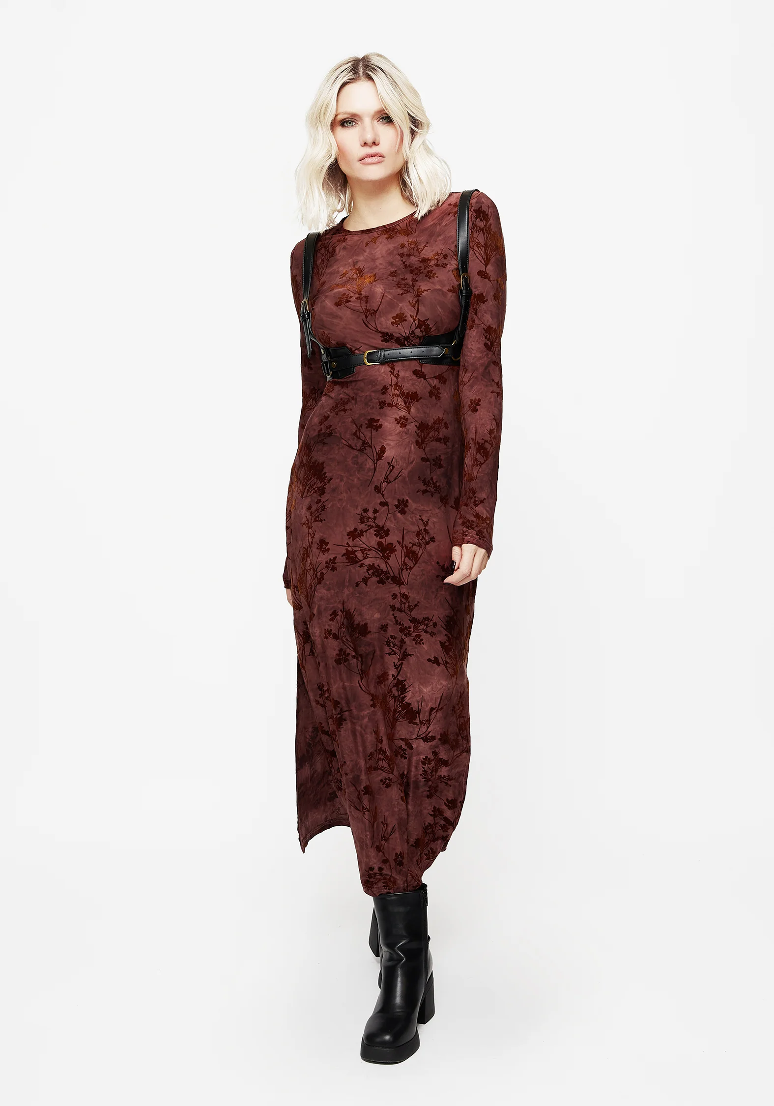 Wytchelm Flocked Velour Midaxi Dress - Red - Image 5