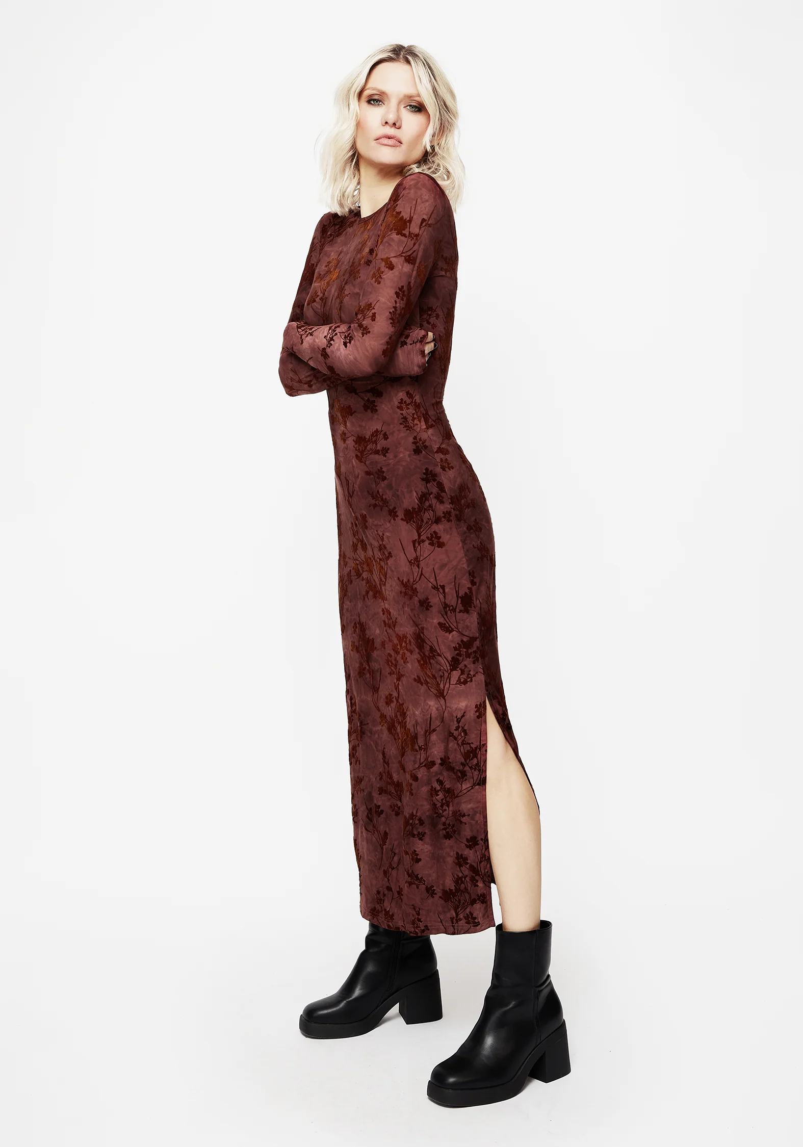 Wytchelm Flocked Velour Midaxi Dress - Red - Image 6