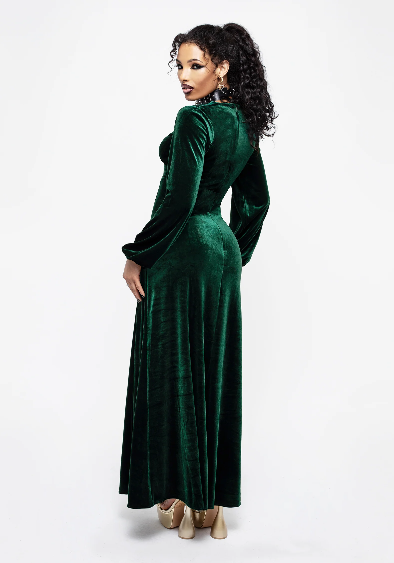 Zarina Long Sleeve Velour Maxi Dress - Image 3