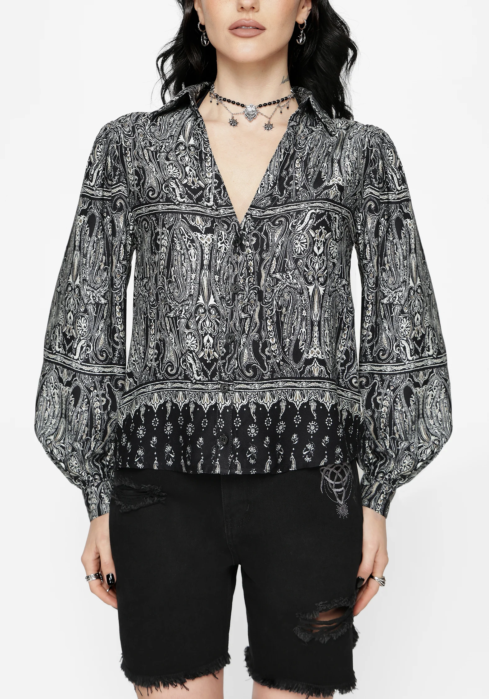 Zelira Paisley Print Open Collar Shirt - Image 4
