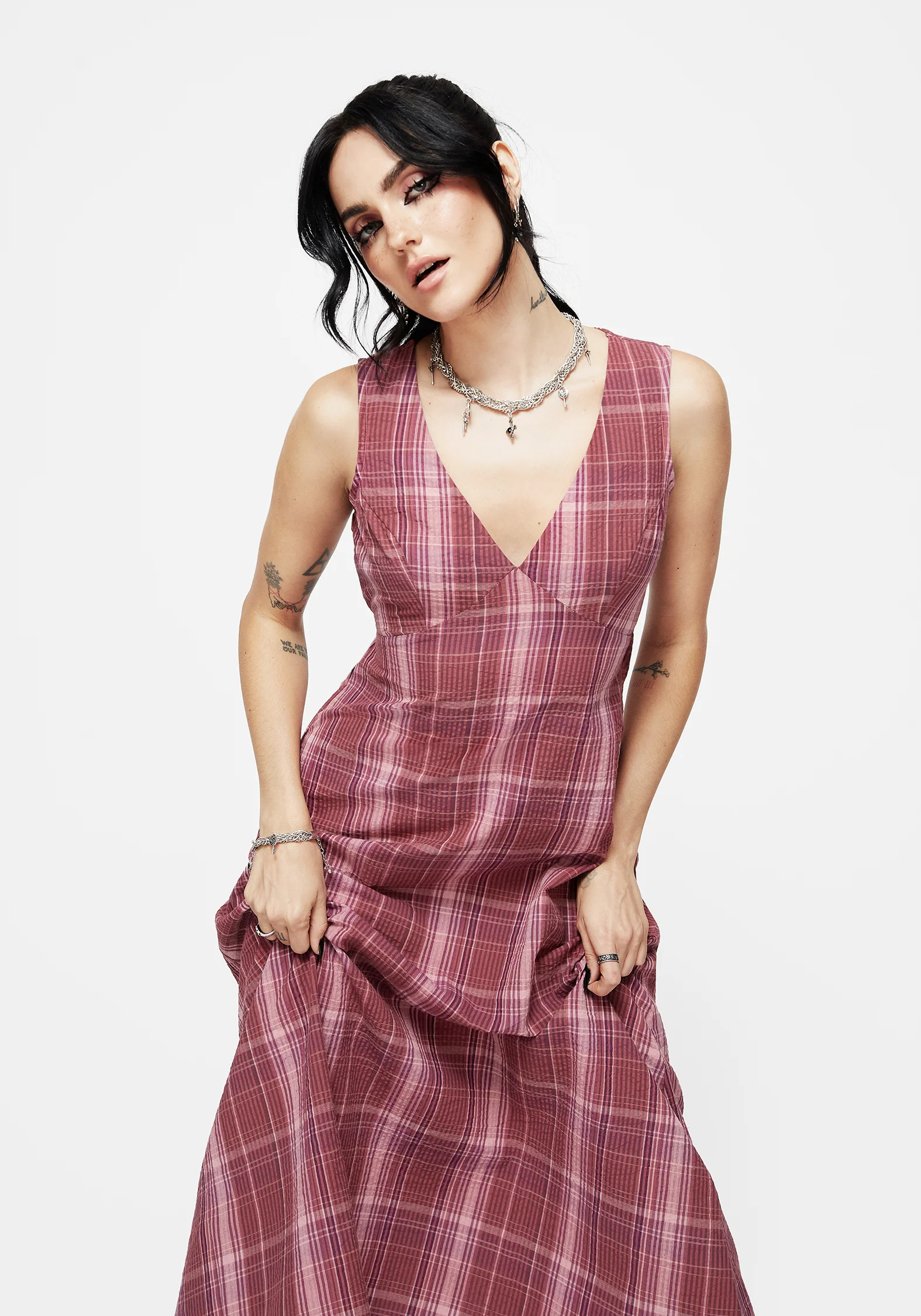 Zorina Cotton Check Midaxi Dress - Image 4